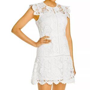AQUA Lace Flounce Scalloped Hem Mini Dress - white - size XS